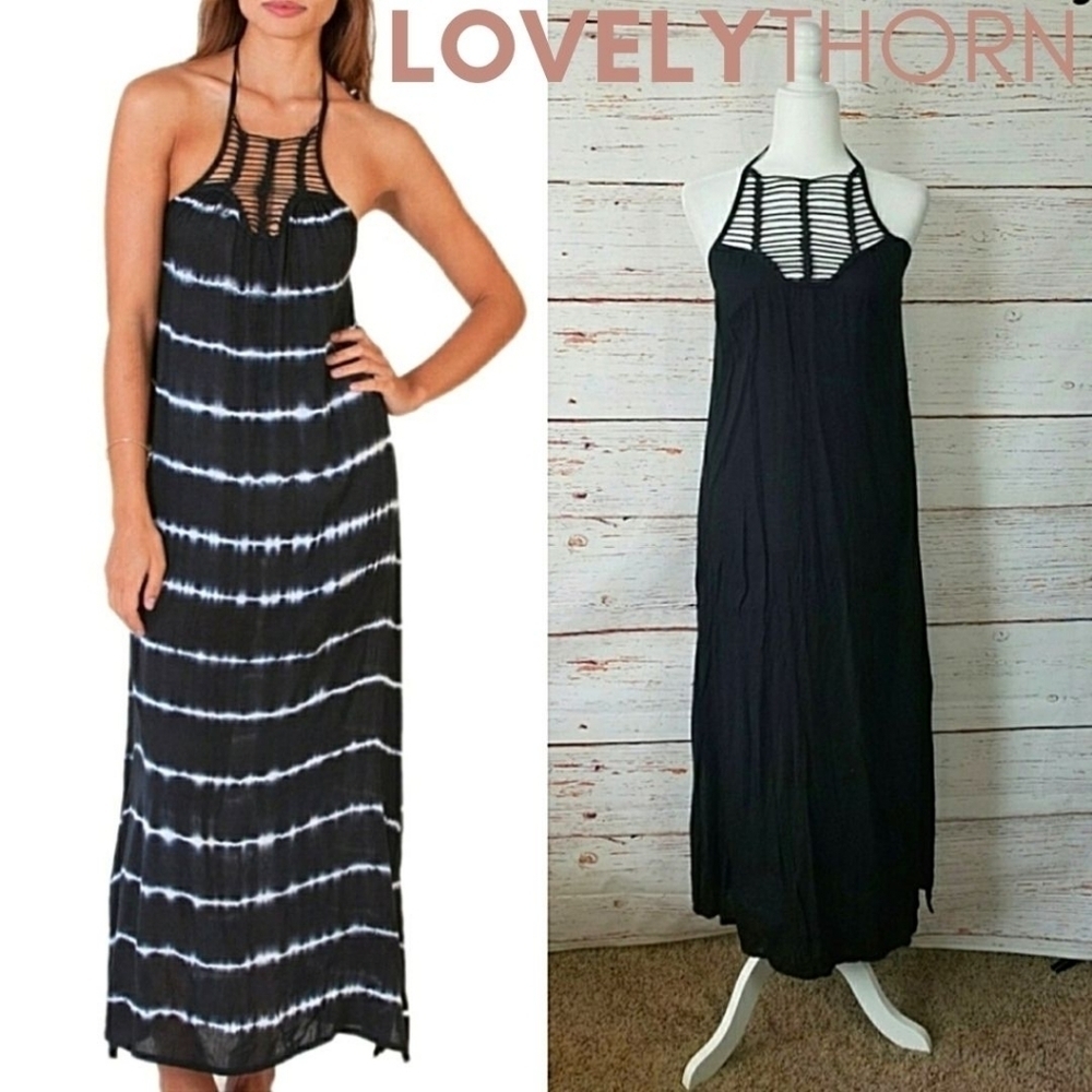 TIARE HAWAII // all black crochet halter maxi dress